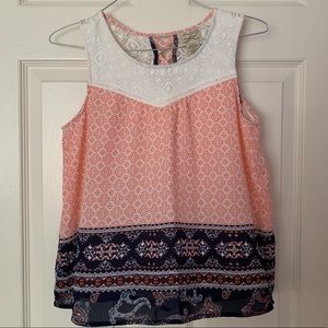 Lace Back Multi Print Lined Tank Girls Size L